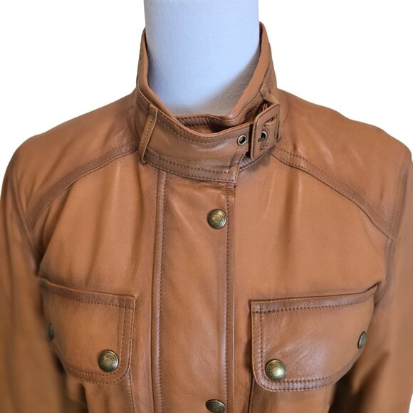 Lauren Ralph Lauren Cognac Lambskin Leather Field Barn Jacket NWT, Oversize 4 - Picture 4 of 10